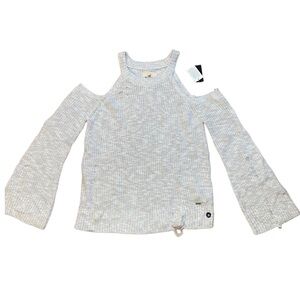 Hollister Gray Off-the-Shoulder Sweater with Distressing Women’s Medium